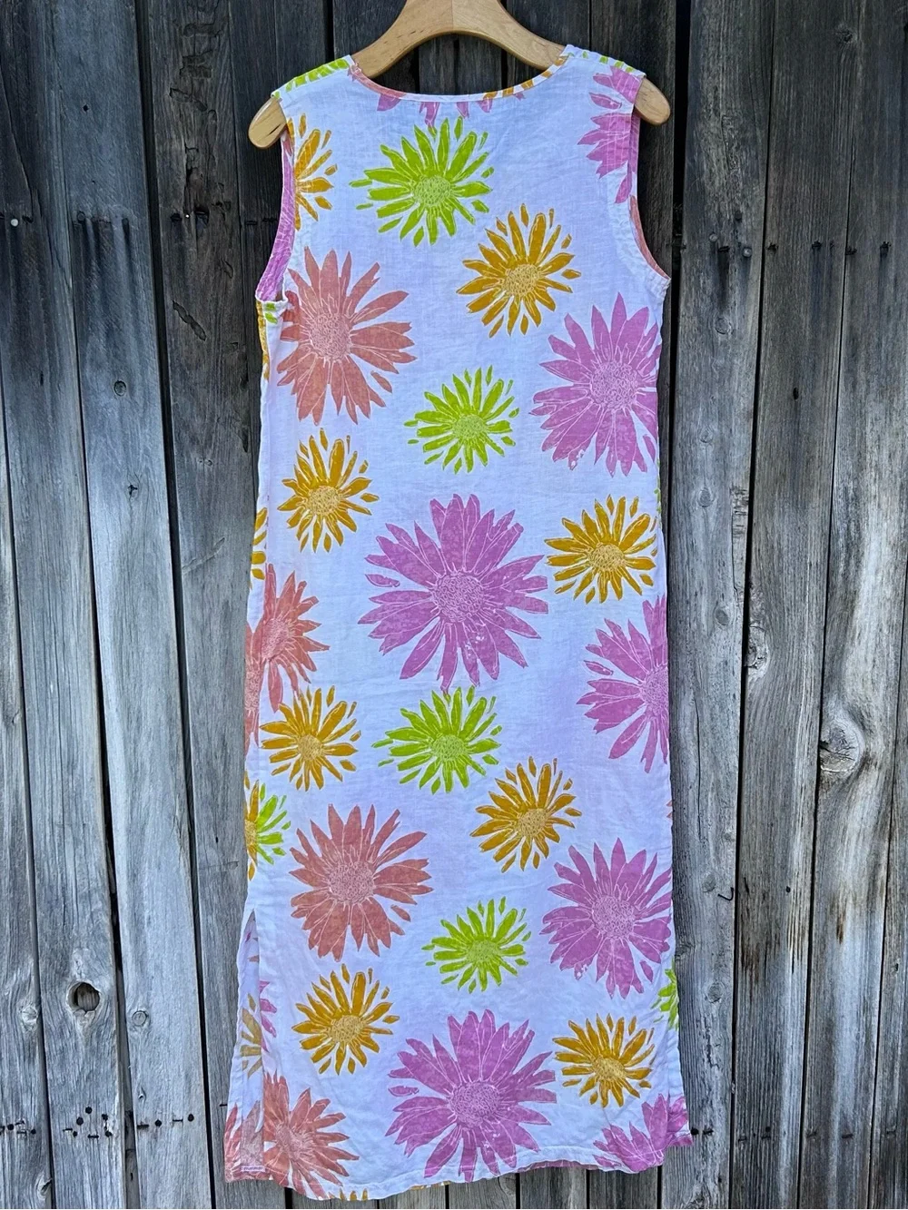 Fresh Produce Floral Print Linen Sleeveless Maxi Dress White Pink L - Picture 8 of 14